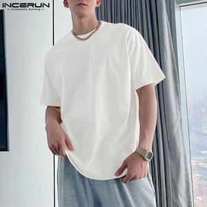 INCERUN Summer Men Solid Color Short T Shirts Tops