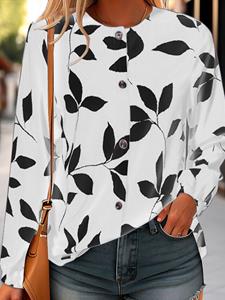 ZANZEA Women Plant Leaf Print Button Front Long Sleeve Shirt