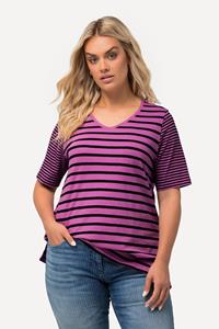 Ulla Popken Rundhalsshirt Shirt Ringelmix A-Linie V-Ausschnitt Halbarm