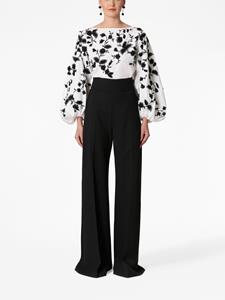 Carolina Herrera floral-embroidered puff-sleeve cotton blouse - Wit
