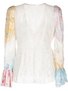 LoveShackFancy Priema patchwork silk blouse - Wit