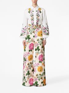 Carolina Herrera floral-embroidered puff-sleeve cotton shirt - Wit