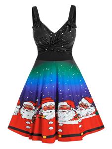 Dresslily Plus Size Christmas Santa Claus Ombre Twisted Snowflake Dress