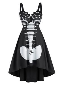 Dresslily Halloween Skeleton Print High Low Sleeveless Dress