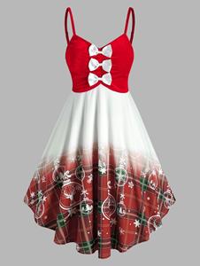Dresslily Bowknot Velour Plaid Snowflake Pattern Dress