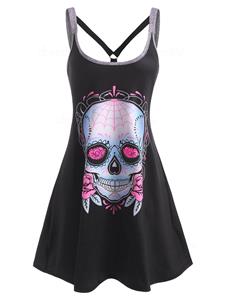 Dresslily Skull Flower O Ring Strappy Tank Dress