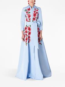 Carolina Herrera rose-embroidered trench gown - Blauw