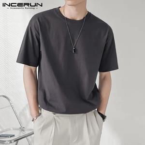 INCERUN Summer Men Solid Color Casual Loose Short Sleeves Basic Tops