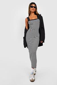 Boohoo Gestreepte Geribbelde Midaxi Jurk, Black