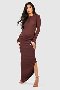 Boohoo Maternity Textured Ruched Seam Maxi Dress, Chocolate