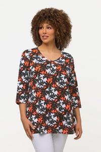 Ulla Popken Rundhalsshirt T-Shirt Palmen A-Linie V-Ausschnitt Halbarm