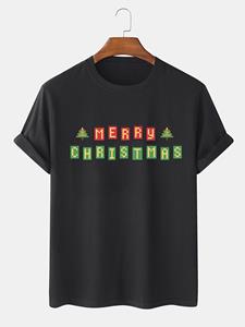 ChArmkpR Mens Christmas Letter Graphics Crew Neck Short Sleeve T-Shirts Winter