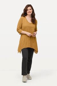 Ulla Popken Rundhalsshirt Shirt Zipfelsaum V-Ausschnitt 3/4-Arm Biobaumwolle