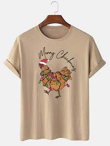 ChArmkpR Mens Christmas Chicken Print Crew Neck Short Sleeve T-Shirts Winter