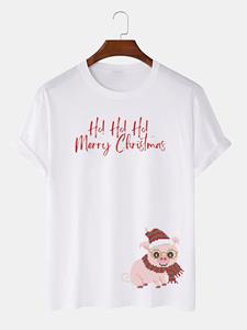 ChArmkpR Mens Christmas Cartoon Pig Print Crew Neck Short Sleeve T-Shirts Winter