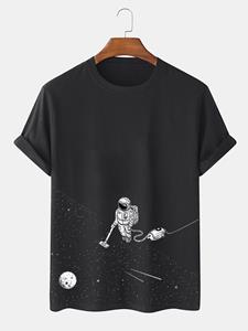 ChArmkpR Mens Space Astronaut Print Crew Neck Short Sleeve T-Shirts Winter