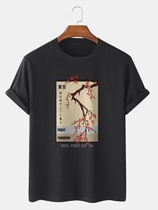 ChArmkpR Mens Japanese Cherry Blossoms Graphic Cotton Short Sleeve T-Shirts