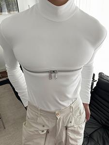 INCERUN Mens Solid Double Zip Design High Neck T-Shirt