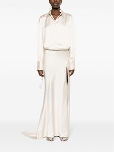 The Attico long-sleeve satin gown - Beige