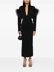 16Arlington V-neck feather-trimmed dress - Zwart
