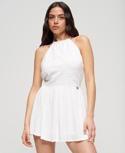 Vrouwen Vintage Geborduurde Mini-jurk Wit