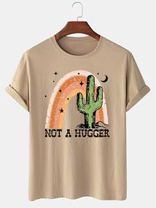 ChArmkpR Mens Cactus Slogan Print Crew Neck Short Sleeve T-Shirts Winter