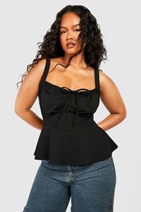 Boohoo Plus Geplooide Peplum Zoom Met Korset Detail, Black