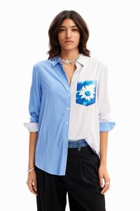 Desigual T-shirt patch strepen bloem - BLUE