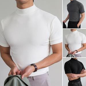 Limei Heren basistop Zacht ademend Eenvoudig halfhoge kraag Basic T-shirt Dagelijkse kleding