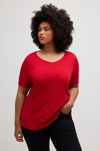 Ulla Popken Rundhalsshirt T-Shirt diagonale Streifen V-Ausschnitt Halbarm