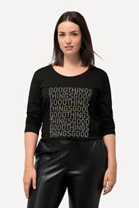 Ulla Popken Longsleeve Shirt Schriftmotiv Ziersteine Rundhals Langarm