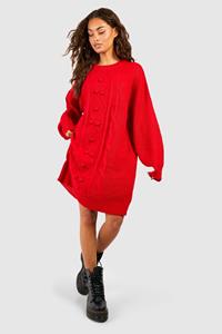 Boohoo Grof Gebreide Mini Jurk, Red