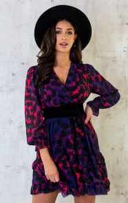 The Musthaves Exclusive Print V-Hals Dress Leopard Dark Purple