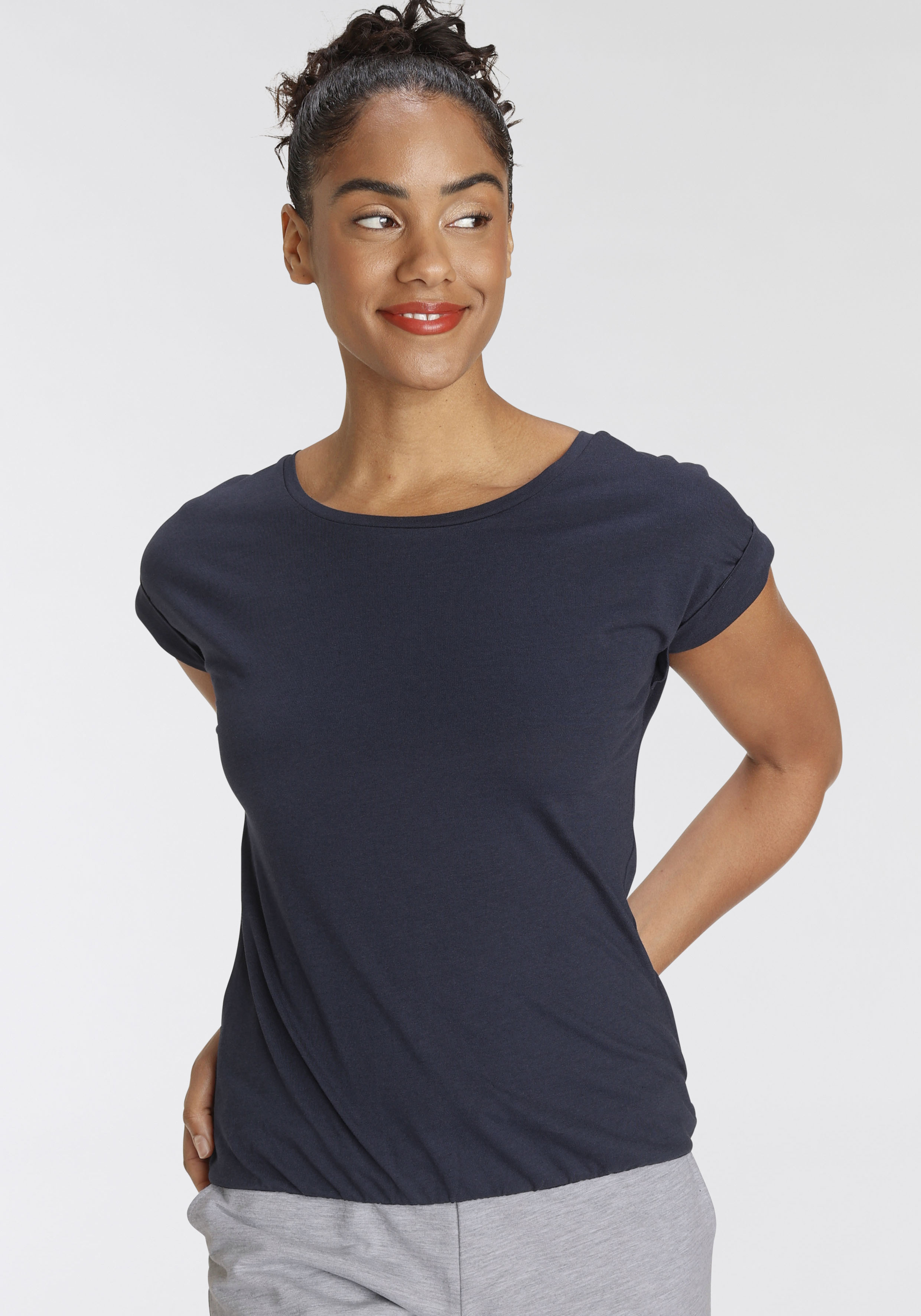 Flashlights T-shirt met verlaagde schoudernaden & kleine mouwomslagen