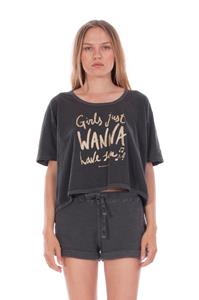 RAVENS VIEW IBIZA Damen vegan T-Shirt Girls Just Wanna Anthrazit Grau