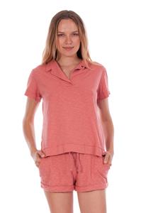 RAVENS VIEW IBIZA Damen vegan Polo-T-Shirt Alexa Clay Rot