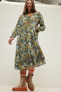 Studio Untold Jerseykleid Kleid A-Line Flower Print V-Ausschnitt Langarm