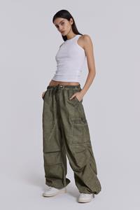 Jaded London Khaki Oil Wash Parachute Pants