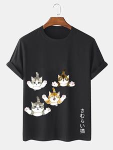 ChArmkpR Mens Cute Japanese Cat Print Crew Neck Short Sleeve T-Shirts Winter