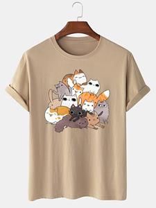 ChArmkpR Mens Cute Cartoon Cat Print Crew Neck Short Sleeve T-Shirts Winter