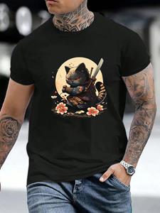 ChArmkpR Mens Japanese Cat Floral Graphic Crew Neck Short Sleeve T-Shirts Winter