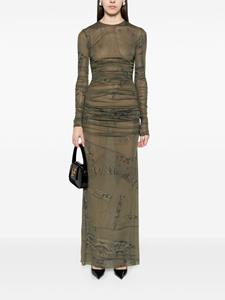 Blumarine cargo-print gathered maxi dress - Groen