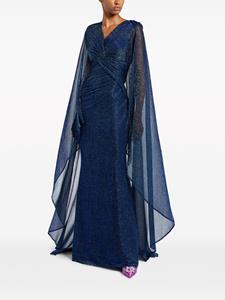 Talbot Runhof knot-detail cape maxi dress - Blauw