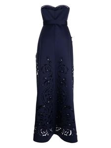 Badgley Mischka crystal-embellished strapless peplum gown dress - Blauw