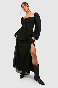 Boohoo Puff Sleeve Rouched Bust Maxi Milkmaid Dress, Black