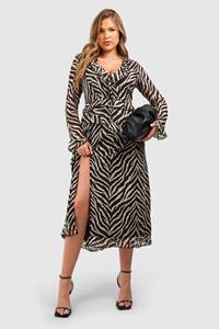 Boohoo Plus Ruffle Leopard Print Midaxi Dress, Brown