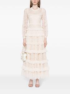 Needle & Thread Blossom lace tiered gown - Beige