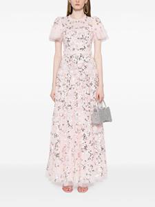Needle & Thread floral-embroidered short-sleeve gown - Roze