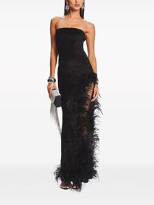 Retrofete ula feather-trim strapless gown - Zwart