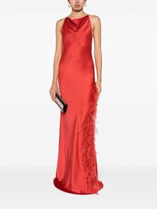 LAPOINTE feather-trim satin gown - Rood